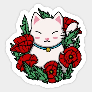 Cute Cat In The Poppy Garden Sticker